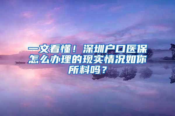 一文看懂！深圳户口医保怎么办理的现实情况如你所料吗？