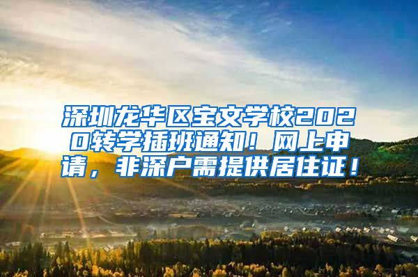 深圳龙华区宝文学校2020转学插班通知！网上申请，非深户需提供居住证！