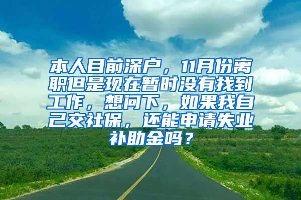 本人目前深户，11月份离职但是现在暂时没有找到工作，想问下，如果我自己交社保，还能申请失业补助金吗？