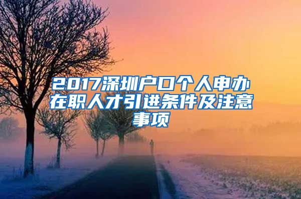 2017深圳户口个人申办在职人才引进条件及注意事项