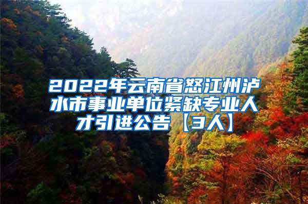 2022年云南省怒江州泸水市事业单位紧缺专业人才引进公告【3人】