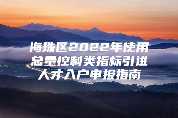 海珠区2022年使用总量控制类指标引进人才入户申报指南