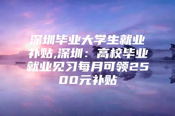 深圳毕业大学生就业补贴,深圳：高校毕业就业见习每月可领2500元补贴