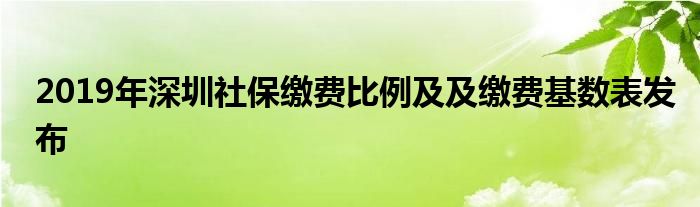 2019年深圳社保缴费比例及及缴费基数表发布